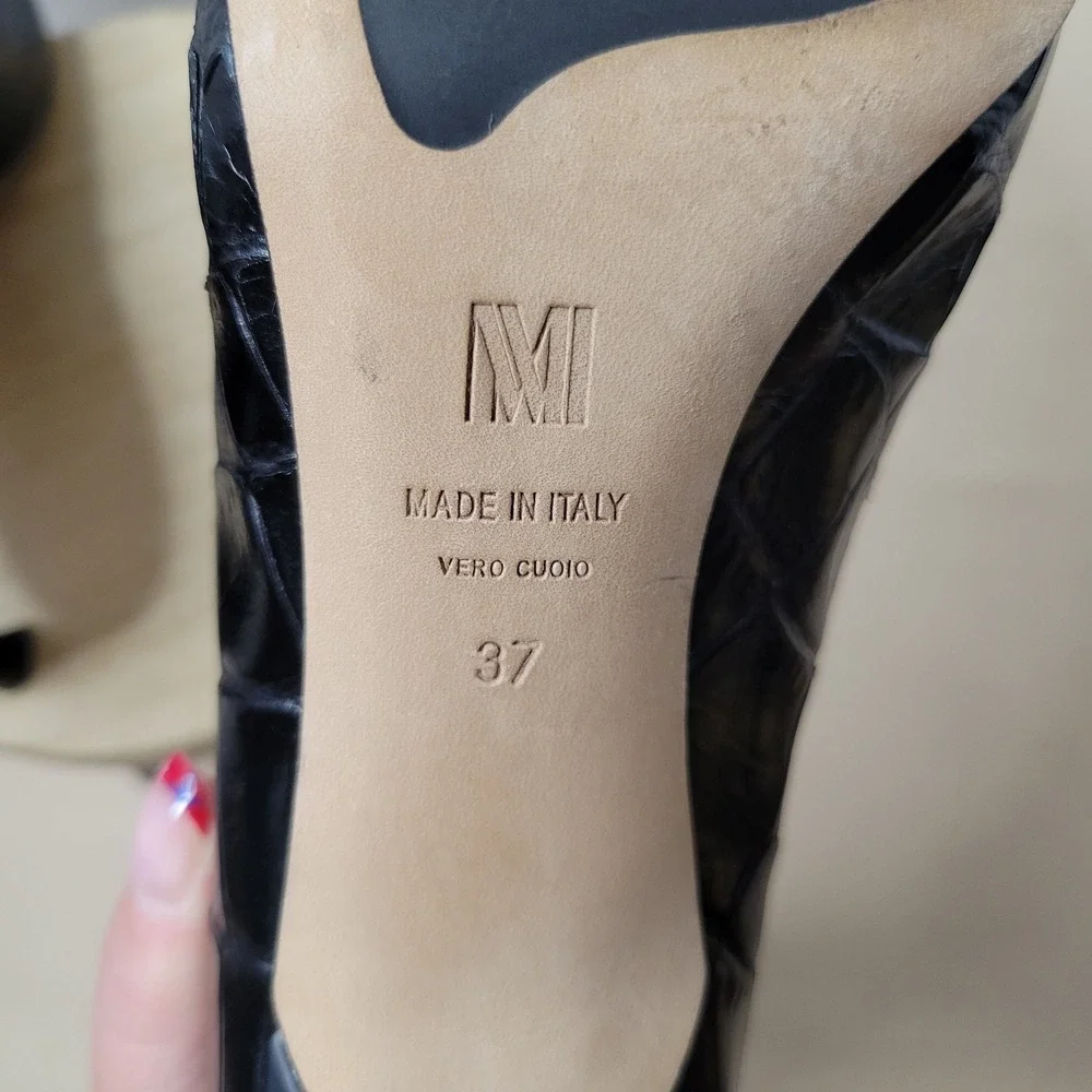 MM.LaFleur The Ginger Black Croc Embossed Leather Pointed Toe Pump Heels size 37